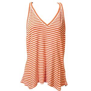 Maeve Anthropologie XL Orange White Striped Knit Tank Top Turkey EUC